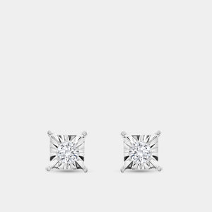 Gilded 1/5 Carat Lab-Grown Diamond Round-Shaped Solitaire Studs Set in a Princess-Cut Illusion Plate