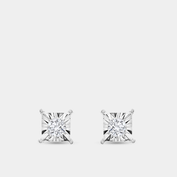 Gilded 1/5 Carat Lab-Grown Diamond Round-Shaped Solitaire Studs Set in a Princess-Cut Illusion Plate