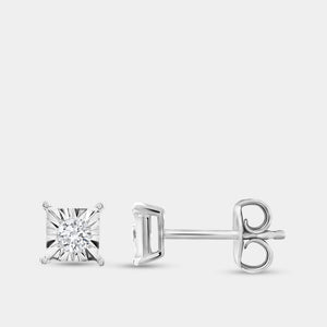 Gilded 1/5 Carat Lab-Grown Diamond Round-Shaped Solitaire Studs Set in a Princess-Cut Illusion Plate