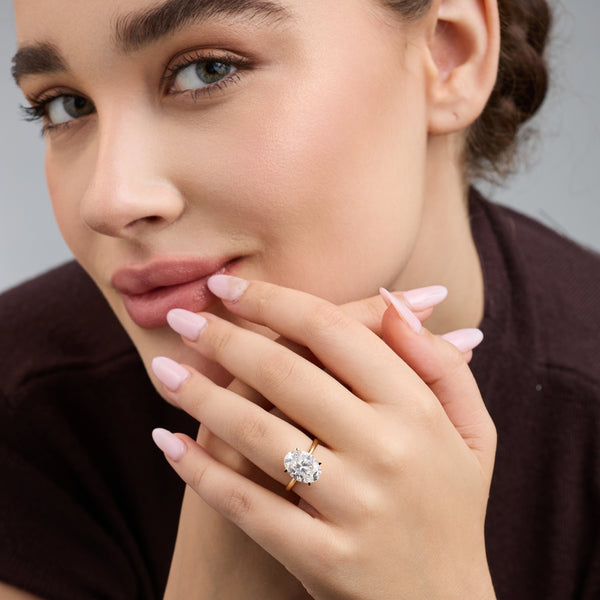 Gilded 5 Carat Lab-Grown Diamond Oval-Shaped Classic Solitaire Ring