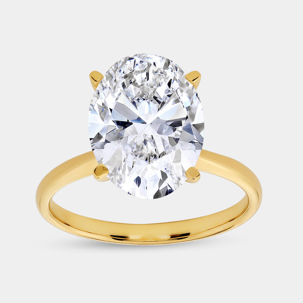 Gilded 5 Carat Lab-Grown Diamond Oval-Shaped Classic Solitaire Ring