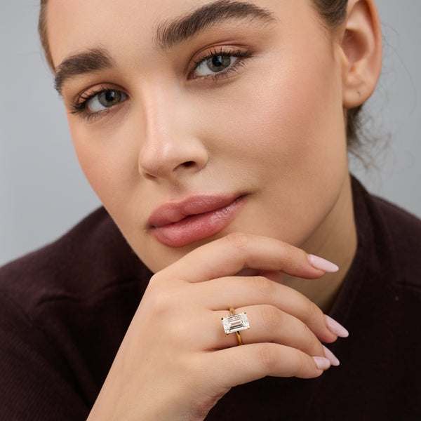 Gilded 5 Carat Lab-Grown Diamond Emerald-Cut Classic Solitaire Ring