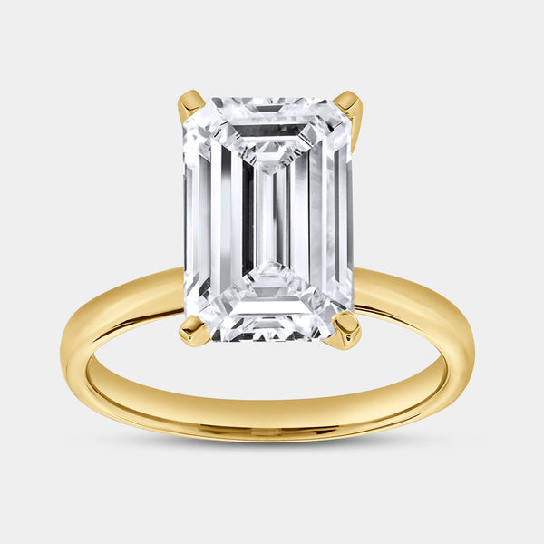 Gilded 5 Carat Lab-Grown Diamond Emerald-Cut Classic Solitaire Ring