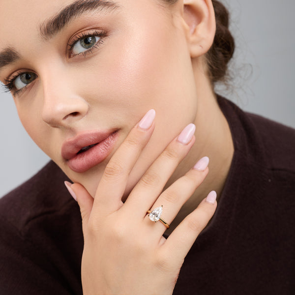 Gilded 3 Carat Lab-Grown Diamond Pear-Shaped Classic Solitaire Ring