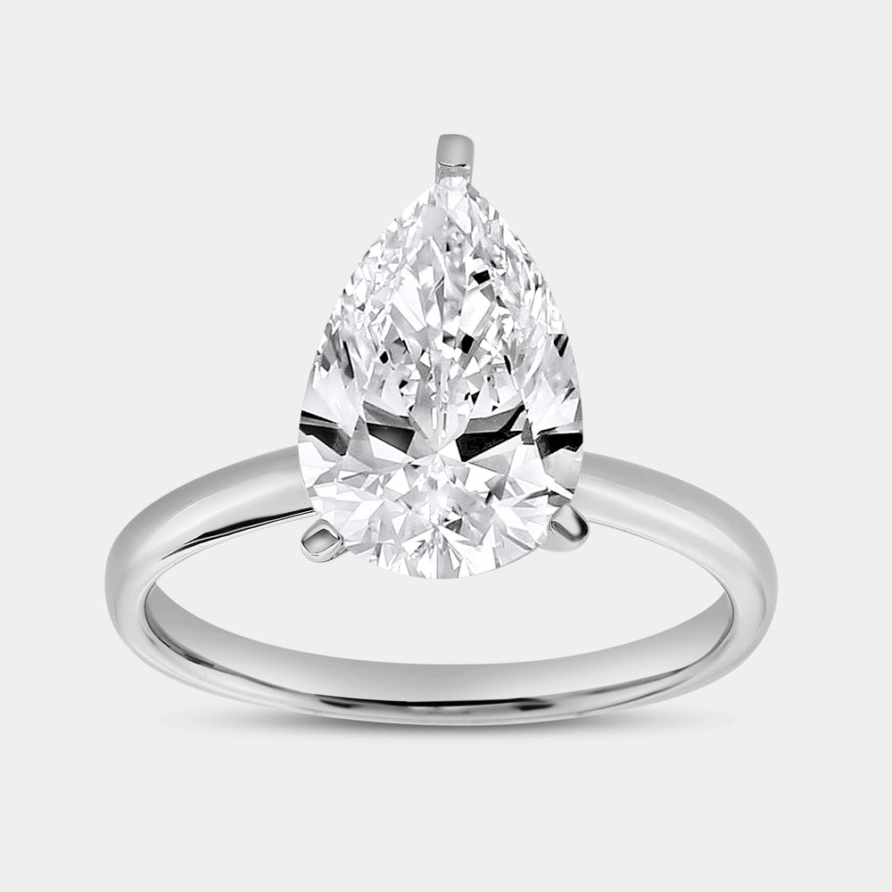 Gilded 3 Carat Lab-Grown Diamond Pear-Shaped Classic Solitaire Ring