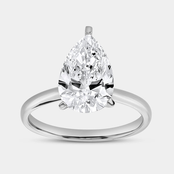 Gilded 3 Carat Lab-Grown Diamond Pear-Shaped Classic Solitaire Ring