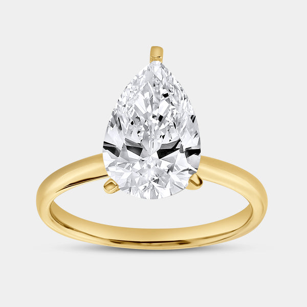 Gilded 3 Carat Lab-Grown Diamond Pear-Shaped Classic Solitaire Ring