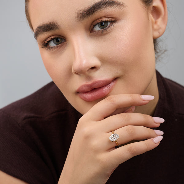 Gilded 3 Carat Lab-Grown Diamond Oval-Shaped Classic Solitaire Ring
