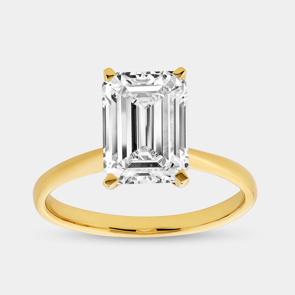 Gilded 3 Carat Lab-Grown Diamond Emerald-Cut Classic Solitaire Ring