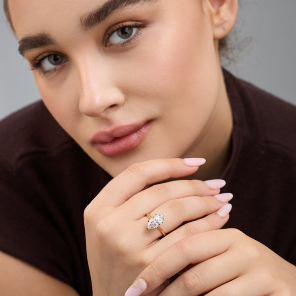 Gilded 3 Carat Lab-Grown Diamond Marquise-Shaped Classic Solitaire Ring