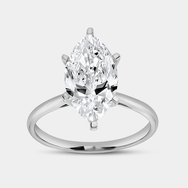 Gilded 3 Carat Lab-Grown Diamond Marquise-Shaped Classic Solitaire Ring