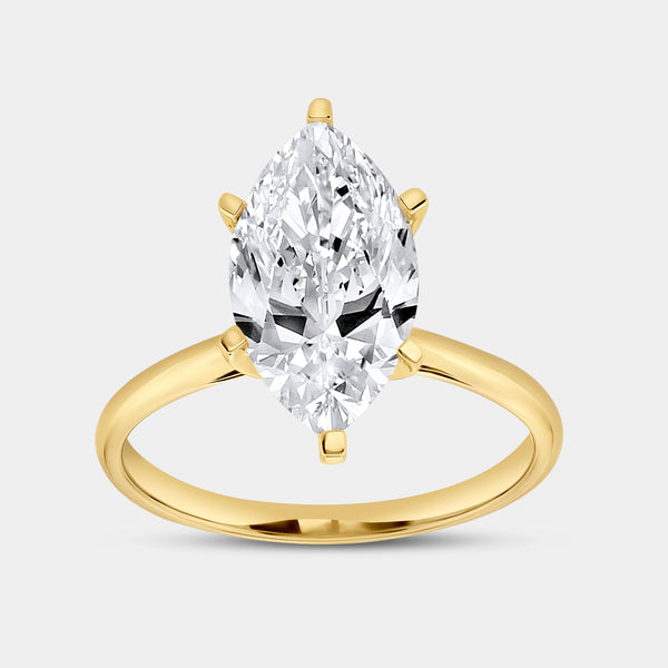 Gilded 3 Carat Lab-Grown Diamond Marquise-Shaped Classic Solitaire Ring