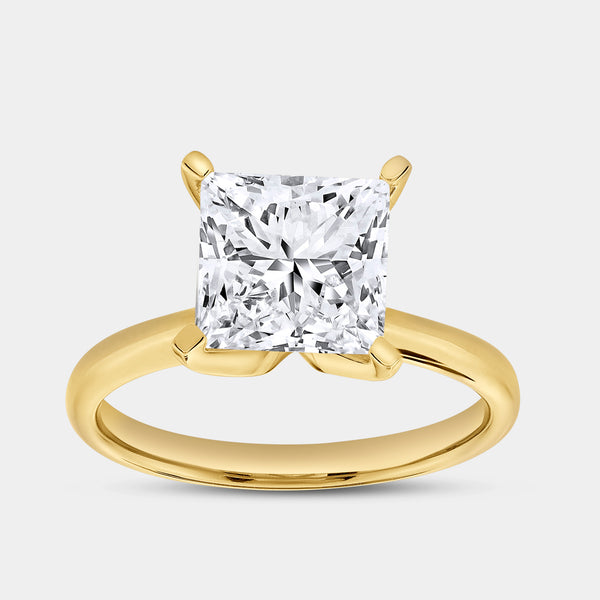 Gilded 3 Carat Lab-Grown Diamond Princess-Cut Classic Solitaire Ring