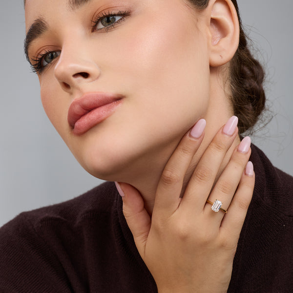 Gilded 2 Carat Lab-Grown Diamond Emerald-Cut Classic Solitaire Ring