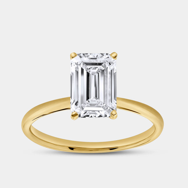 Gilded 2 Carat Lab-Grown Diamond Emerald-Cut Classic Solitaire Ring