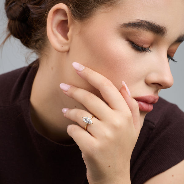 Gilded 2 Carat Lab-Grown Diamond Marquise-Shaped Classic Solitaire Ring