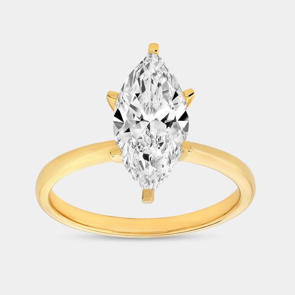Gilded 2 Carat Lab-Grown Diamond Marquise-Shaped Classic Solitaire Ring