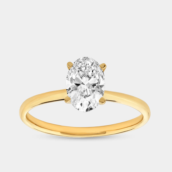 Gilded 1 Carat Lab-Grown Diamond Oval-Shaped Classic Solitaire Ring