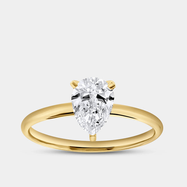 Gilded 1 Carat Lab-Grown Diamond Pear-Shaped Classic Solitaire Ring