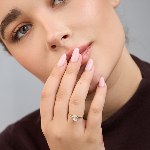 Gilded 1 Carat Lab-Grown Diamond Emerald-Cut Classic Solitaire Ring