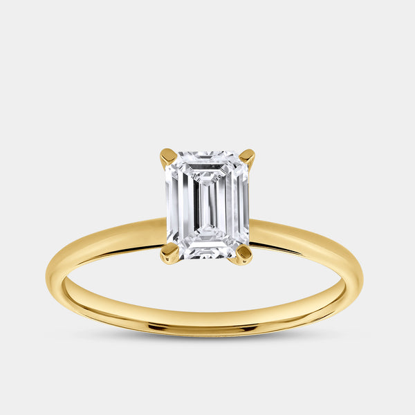 Gilded 1 Carat Lab-Grown Diamond Emerald-Cut Classic Solitaire Ring