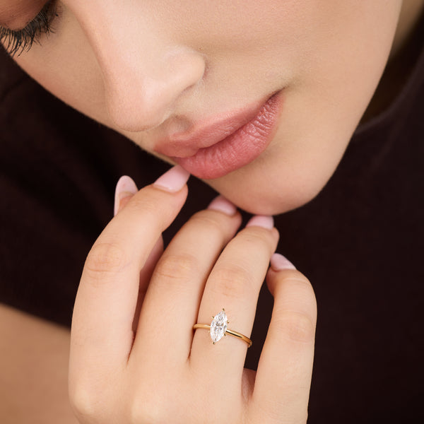 Gilded 1 Carat Lab-Grown Diamond Marquise-Shaped Classic Solitaire Ring