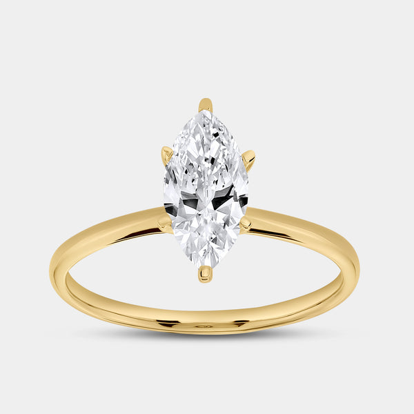 Gilded 1 Carat Lab-Grown Diamond Marquise-Shaped Classic Solitaire Ring