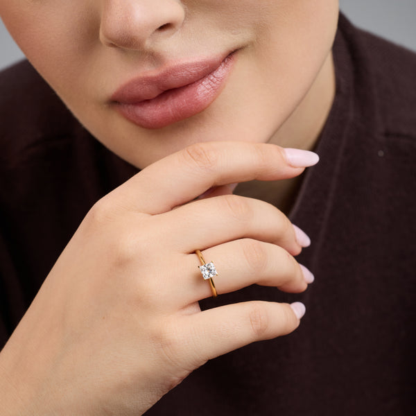 Gilded 1 Carat Lab-Grown Diamond Princess-Cut Classic Solitaire Ring