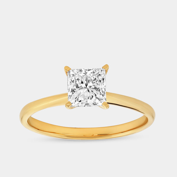 Gilded 1 Carat Lab-Grown Diamond Princess-Cut Classic Solitaire Ring