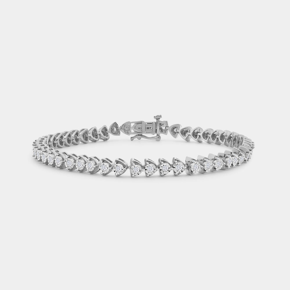 Gilded 1 Carat Lab-Grown Fashion Bracelet with Heart-Shaped Motifs in an Illusion-Plate Setting