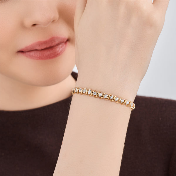 4 Carat Lab-Grown Diamond Fashion Bracelet with Curved Metal Bars and Round-Shaped Centers — GILDED New York