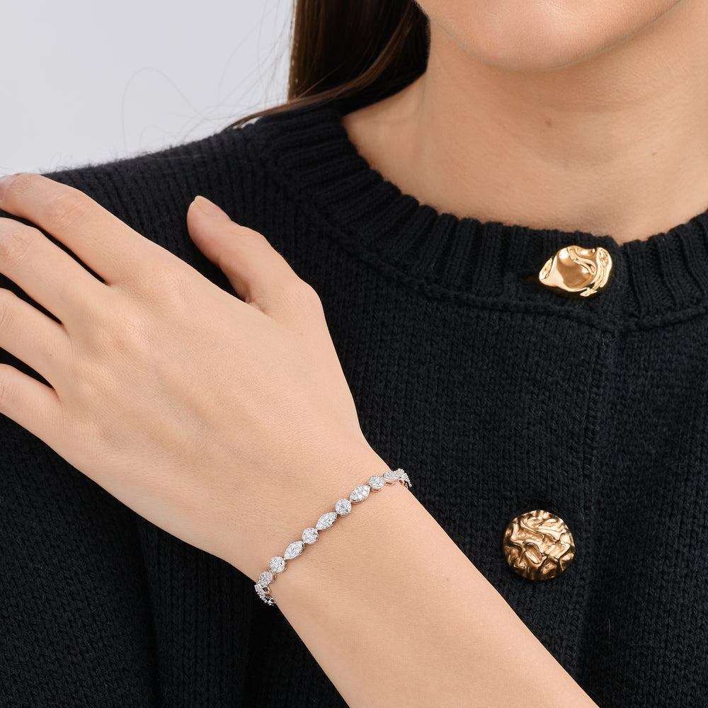 Gilded 3 Carat Lab-Grown Diamond Fashion Bracelet with Marquise and Round-Shaped Composite Centers
