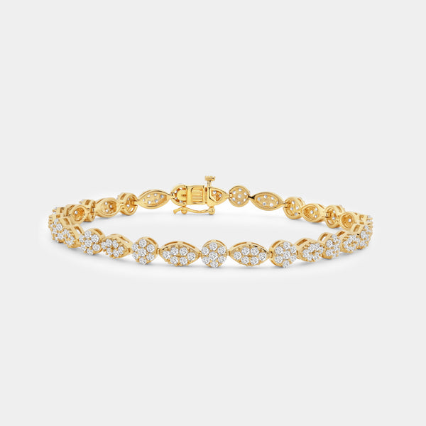 Gilded 3 Carat Lab-Grown Diamond Fashion Bracelet with Marquise and Round-Shaped Composite Centers