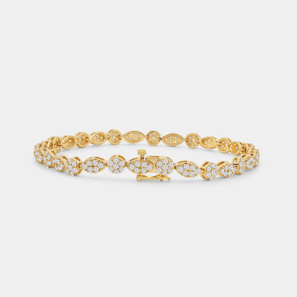 Gilded 3 Carat Lab-Grown Diamond Fashion Bracelet with Marquise and Round-Shaped Composite Centers