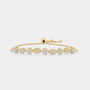 Gilded 1 Carat Lab-Grown Diamond Bolo Bracelet with Marquise and Blossom Motifs