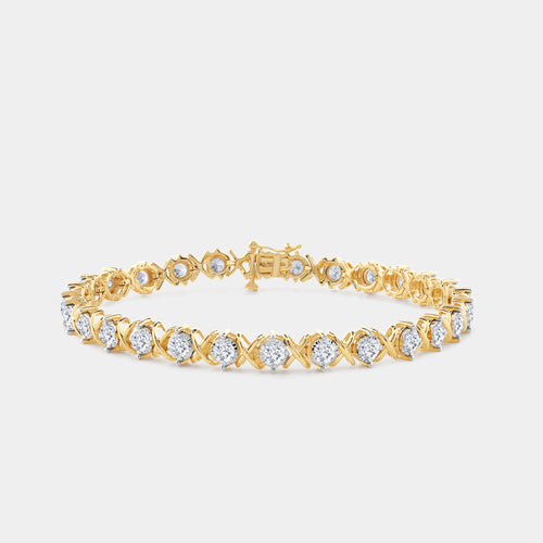Gilded 4 Carat Lab-Grown Diamond with Xo-Shaped Centers in an Illusion-Plate Setting