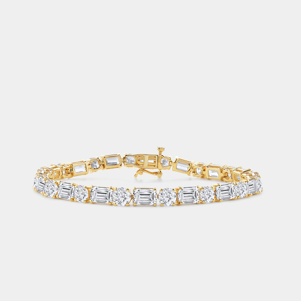 Gilded 18 Carat Lab-Grown Diamond Round and Emerald-Cut Tennis Bracelet