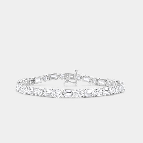 Gilded 18 Carat Lab-Grown Diamond Round and Emerald-Cut Tennis Bracelet