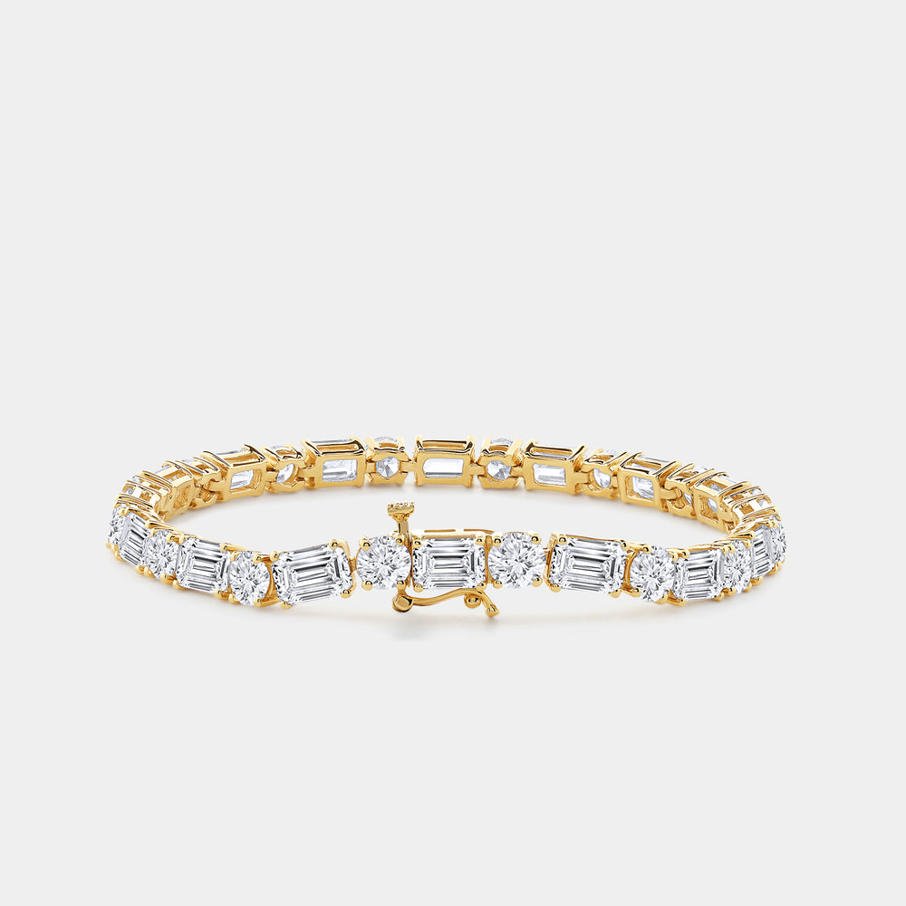 Gilded 18 Carat Lab-Grown Diamond Round and Emerald-Cut Tennis Bracelet