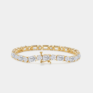 Gilded 18 Carat Lab-Grown Diamond Round and Emerald-Cut Tennis Bracelet
