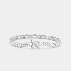 Gilded 18 Carat Lab-Grown Diamond Round and Emerald-Cut Tennis Bracelet