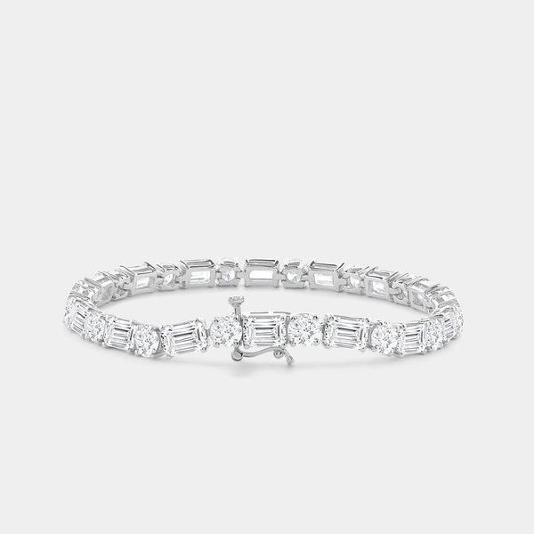 Gilded 18 Carat Lab-Grown Diamond Round and Emerald-Cut Tennis Bracelet