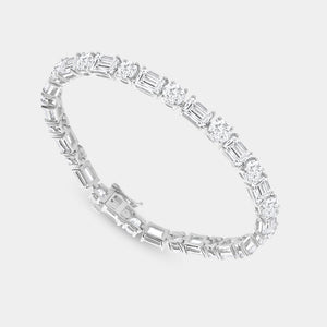 Gilded 18 Carat Lab-Grown Diamond Round and Emerald-Cut Tennis Bracelet
