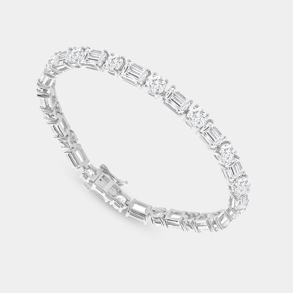 Gilded 18 Carat Lab-Grown Diamond Round and Emerald-Cut Tennis Bracelet
