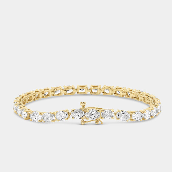 Gilded 11 and 3/8 Carat Lab-Grown Diamond Oval-Shaped Tennis Bracelet