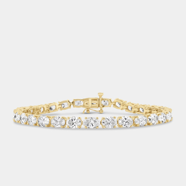 Gilded 11 and 3/8 Carat Lab-Grown Diamond Oval-Shaped Tennis Bracelet