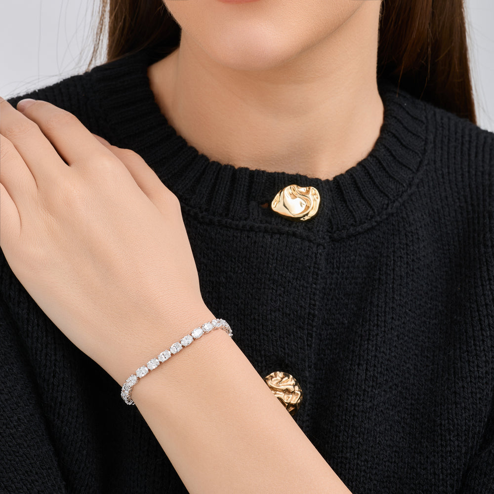 Gilded 11 and 3/8 Carat Lab-Grown Diamond Oval-Shaped Tennis Bracelet