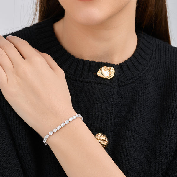 Gilded 11 and 3/8 Carat Lab-Grown Diamond Oval-Shaped Tennis Bracelet