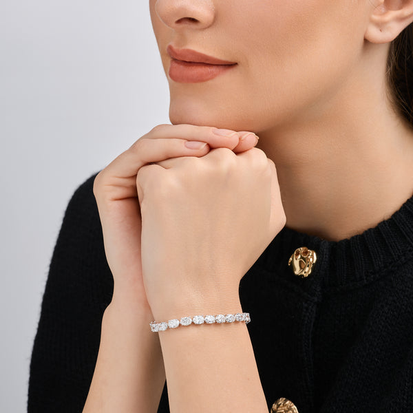 Gilded 13 and 1/2 Carat Lab-Grown Diamond Oval-Shaped Tennis Bracelet