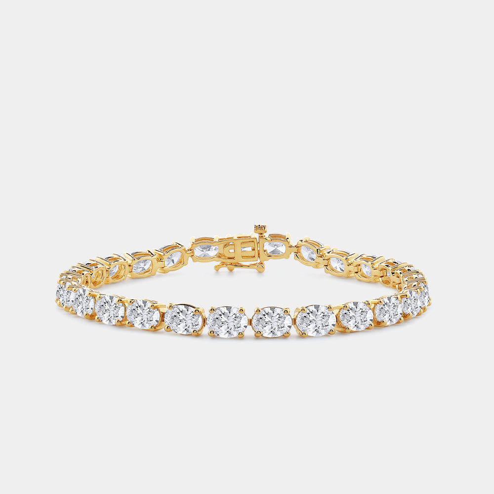 Gilded 13 and 1/2 Carat Lab-Grown Diamond Oval-Shaped Tennis Bracelet